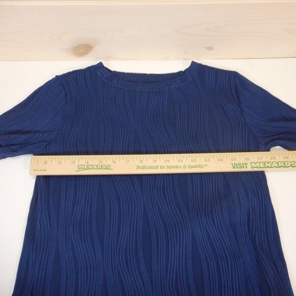 Micoson Women's size S Short Sleeve Tee Navy Blue Wavy Textured Stretch Blouse - Picture 4 of 8